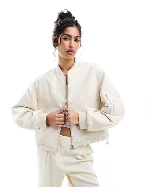 ASOS DESIGN – Teksturowana kurtka bomberka o krótkim fasonie w szarobezowym kolorze