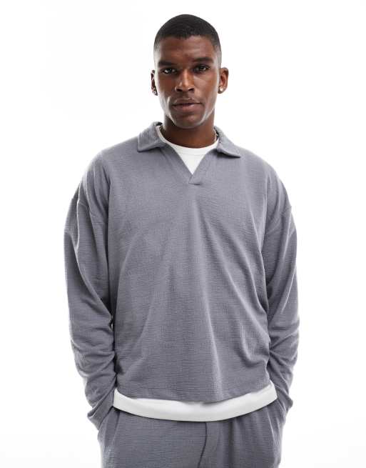 ASOS DESIGN – Teksturowana niebieska koszulka polo oversize o pudełkowym kroju