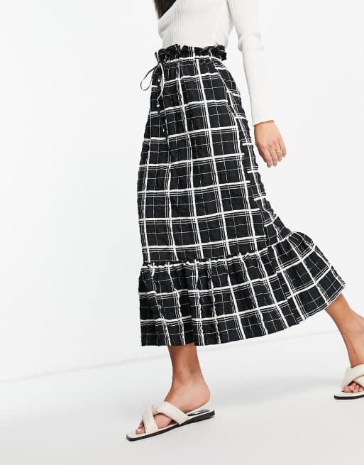 ASOS DESIGN – Teksturowana spódnica midi w czarno-białą kratę