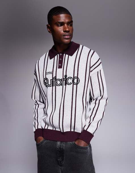 ASOS DESIGN oversized textured knitted polo with sports graphic in grey