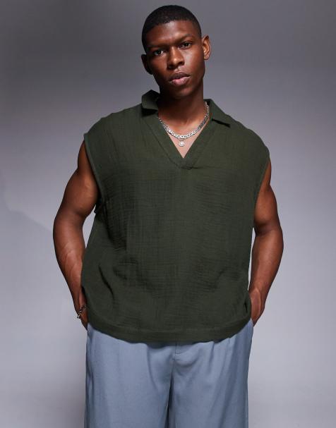 ASOS DESIGN boxy sleeveless oversized textured shirt in green