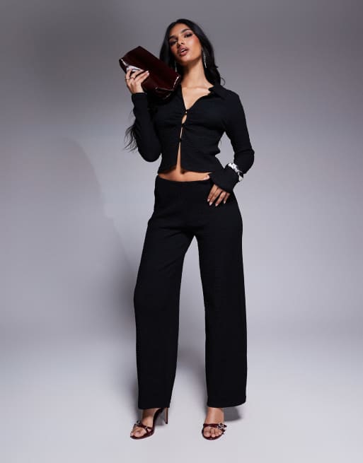ASOS DESIGN – Teksturowane czarne spodnie z szerokimi nogawkami, część zestawu