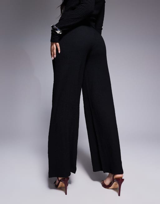 ASOS DESIGN – Teksturowane czarne spodnie z szerokimi nogawkami, część zestawu, 3 z 5