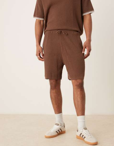 ASOS DESIGN oversized textured knitted co-ord shorts in brown