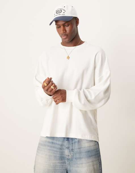 ASOS DESIGN – Teksturowany biały T-shirt o fasonie extreme oversize z długim rękawem - view 1