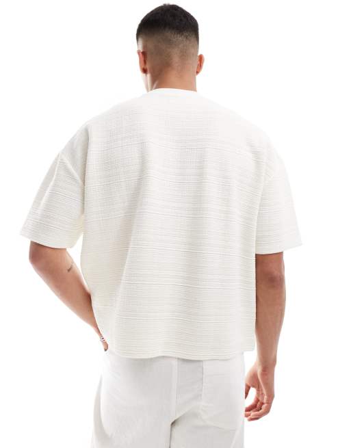 ASOS DESIGN – Teksturowany kremowy T-shirt oversize o pudełkowym kroju, 2 z 4