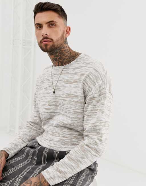 ASOS DESIGN Teksturowany sweter typu oversize z akcentami w kolorze ecru