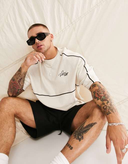 ASOS DESIGN – Teksturowany T-shirt oversize w kolorze ecru z nadrukiem San Francisco
