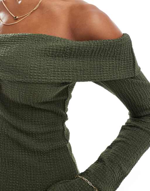 ASOS DESIGN – Teksturowany top bardot w kolorze khaki, część zestawu, 3 z 4