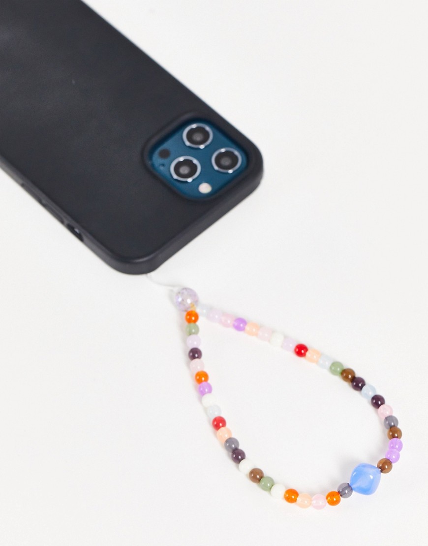 ASOS DESIGN - Telefonvedhæng med perler lyserødt og lilla mix-Multifarvet