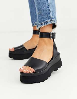 ASOS DESIGN Temple leather flatform sandals in black | ASOS