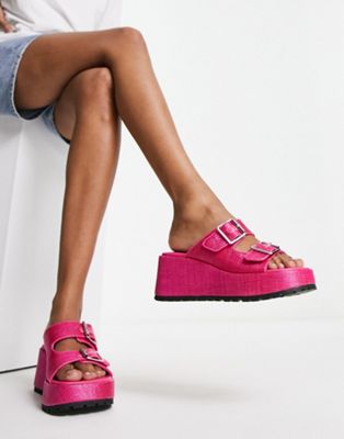 Asos Design Tennesse Buckle Detail Wedge Mules In Pink