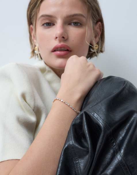 ASOS DESIGN tennis bracelet with cubic zirconia stone details in gold tone in gift bag - view 1