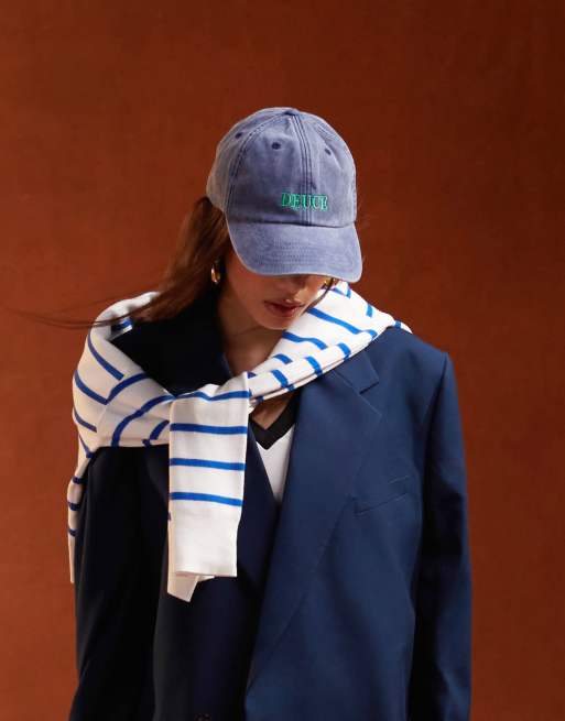 ASOS DESIGN tennis cap with slogan in washed denim blue