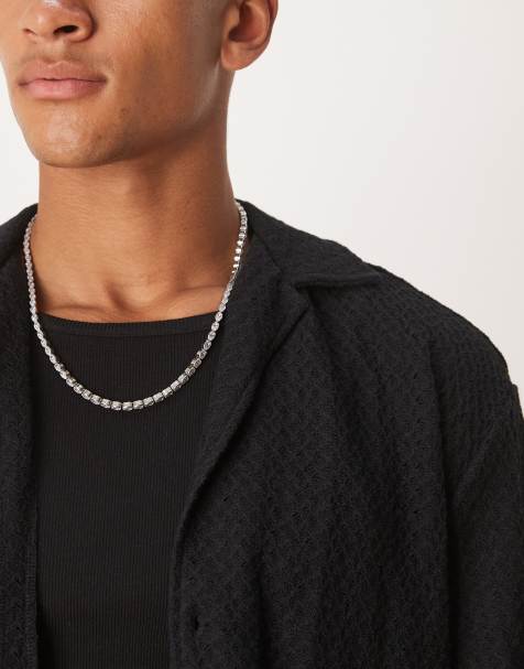 ASOS DESIGN - Tennisketting met ovalen diamantjes in zilver - view 1