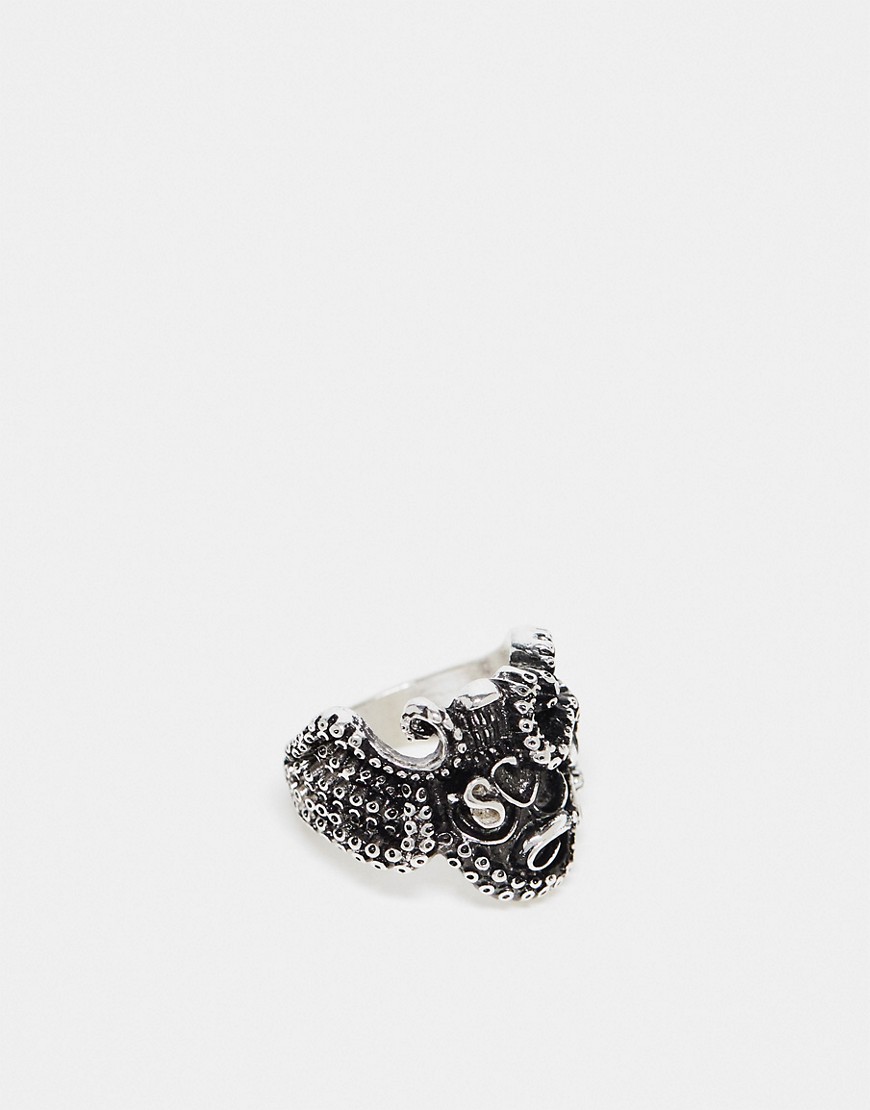 ASOS DESIGN tentacle skull ring in burnished silver