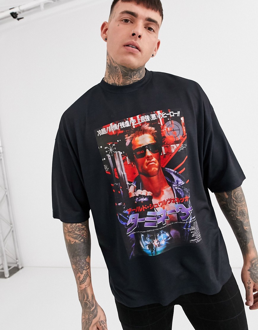ASOS DESIGN - Terminator - Oversized T-shirt met grote print op de voorkant-Zwart