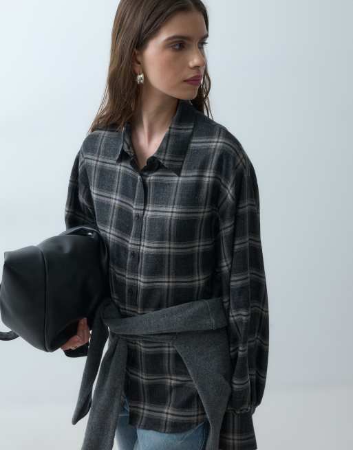 ASOS DESIGN ternet skjorte med knapper i brun, 2 af 4