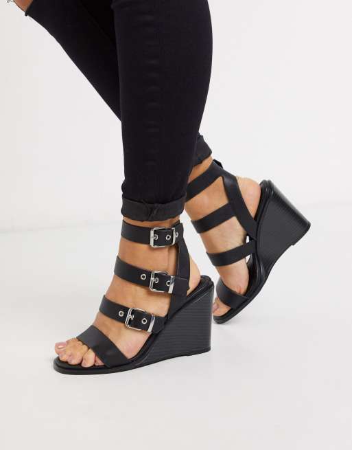 All black hot sale strappy wedges