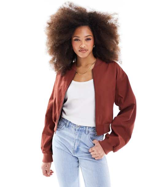 ASOS DESIGN – Terrakottafärgad bomberjacka i tvättad bomull och sommarstil - view 1