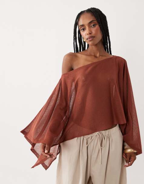 ASOS DESIGN - Terrakottafarvet gennemsigtig poncho i fint strik - view 1