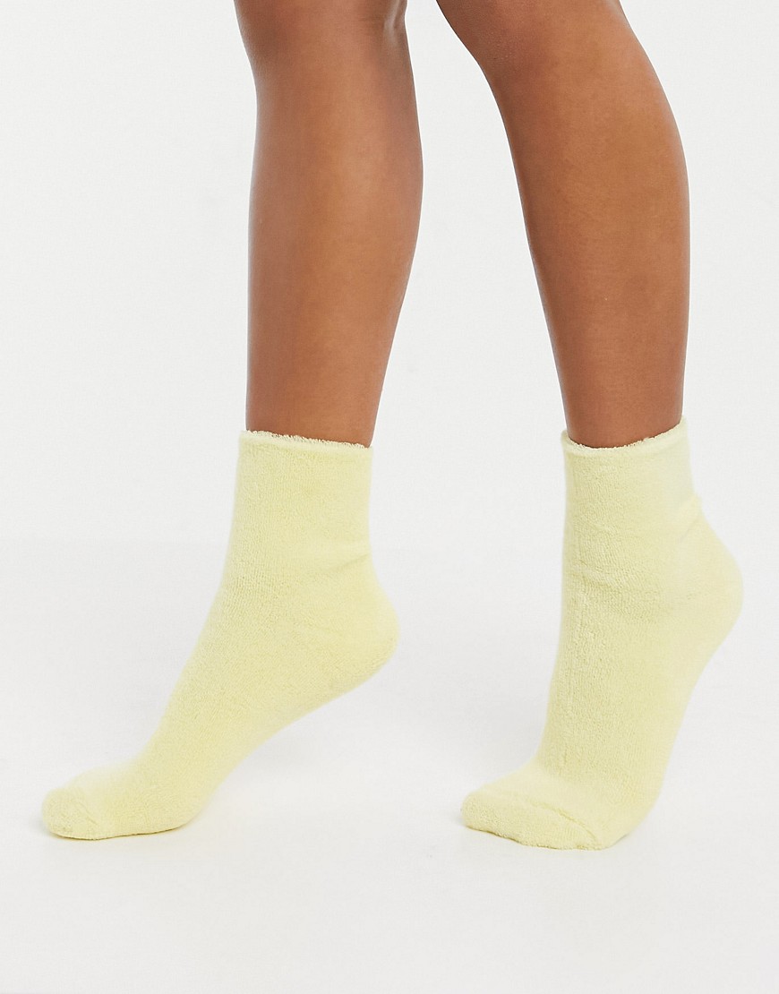 ASOS DESIGN terry calf length lounge socks in lemon-Pink