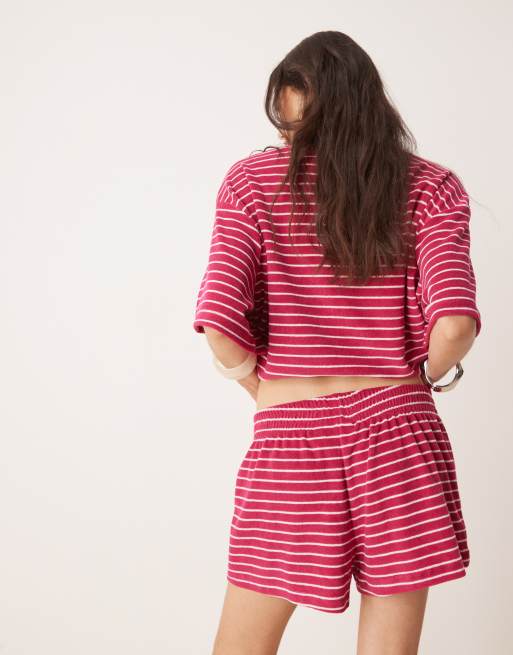 ASOS DESIGN terrycloth boxer shorts in pink stripe - part of a set
