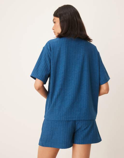 ASOS DESIGN terrycloth camp collar shirt in blue - part of a set, 3 of 4