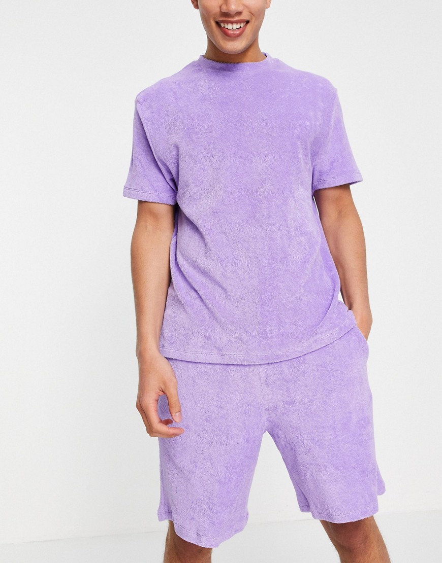 ASOS DESIGN terrycloth lounge T-shirt and shorts pajama set in purple