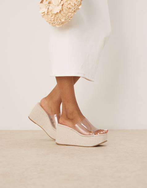 ASOS DESIGN Tess mule wedges in clear - view 1