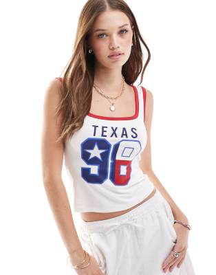 Asos Design Texas Graphic Printed Tank Top With Contrast Trim In White