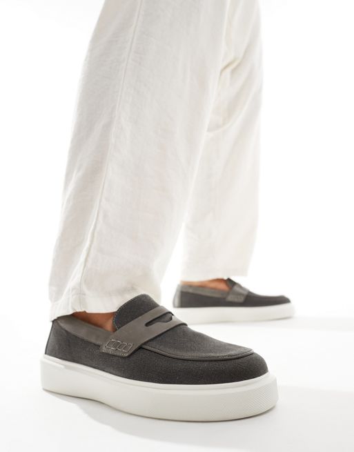 FhyzicsShops DESIGN – Textil-Loafer in Grau mit dicker Sohle
