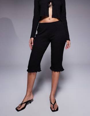 Asos Design Texture Capri Pants With Ruffle Edge In Black