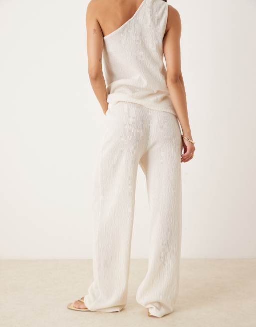 ASOS DESIGN texture crinkle wide leg pants in cream - part of a set, 3 of 5