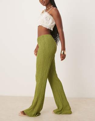 Asos Design Texture Flare Pants In Green