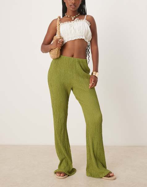 ASOS DESIGN texture flare trouser in green - view 1