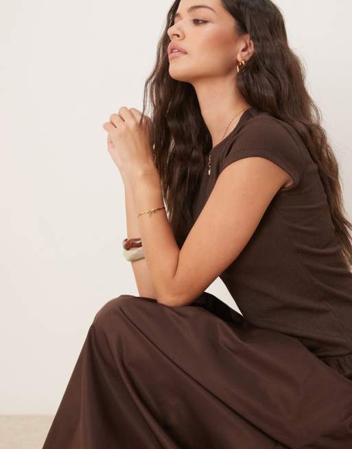 ASOS DESIGN texture mixed woven skirt maxi dress in brown