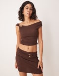 [ASOS DESIGN] ASOS DESIGN texture one shoulder top with trim detail in chocolate (part of a set)-Brown 8 Chocolate