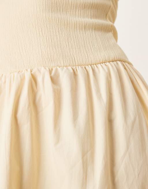 ASOS DESIGN texture poplin mix dropped hem cap sleeve maxi dress in buttermilk