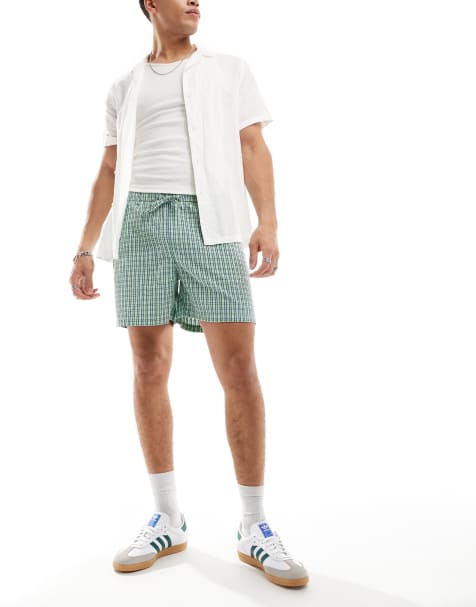 ASOS DESIGN texture shorts in check in green - view 1