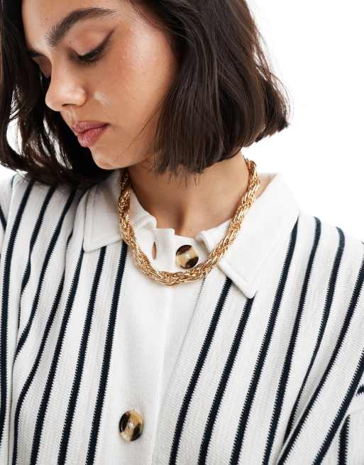 ASOS DESIGN texture stripe resort shirt co-ord in cream and navy stripe, 3 of 4