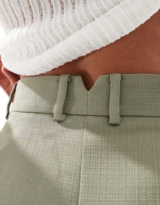 ASOS DESIGN textured a line tailored short in khaki, 2 of 5