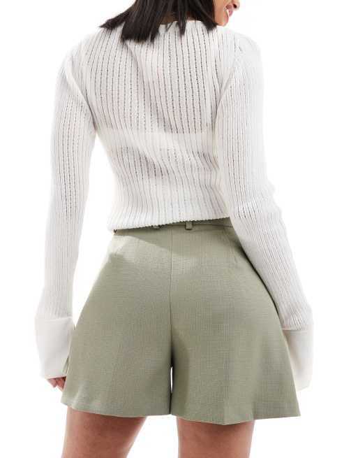 ASOS DESIGN textured a line tailored short in khaki, 3 of 5
