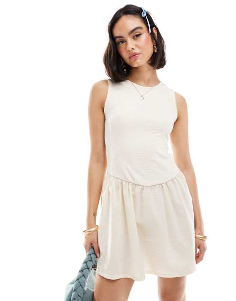 ASOS DESIGN textured and poplin skirt mini dress in ecru - view 1