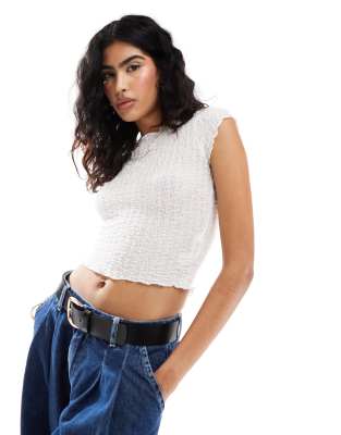 Asos Design Slinky Cowl Neck Top In Ivory-white