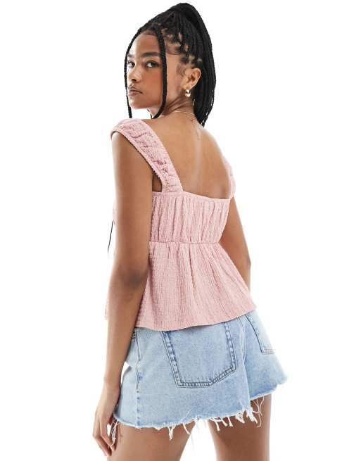 ASOS DESIGN textured babydoll top in pink | ASOS