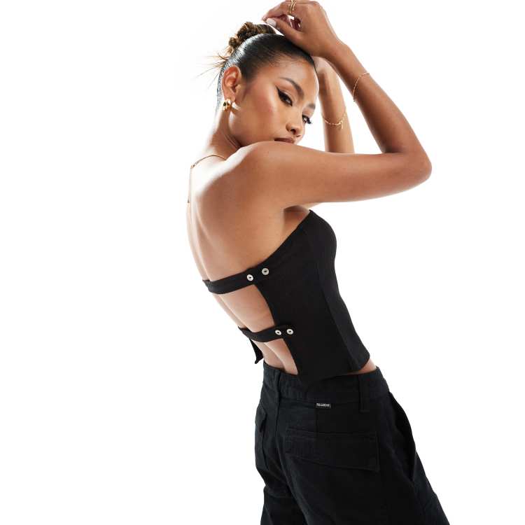 ASOS DESIGN textured backless bandeau top in black | ASOS