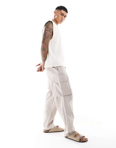 ASOS DESIGN textured balloon cargos in stone - view 1