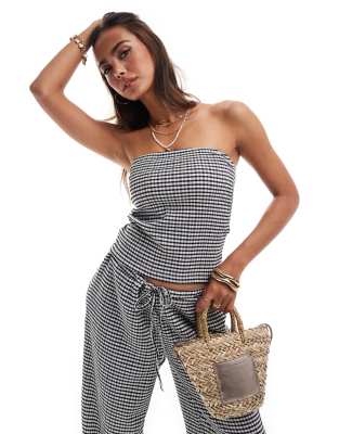 ASOS DESIGN textured bandeau in mono gingham (part of a set)