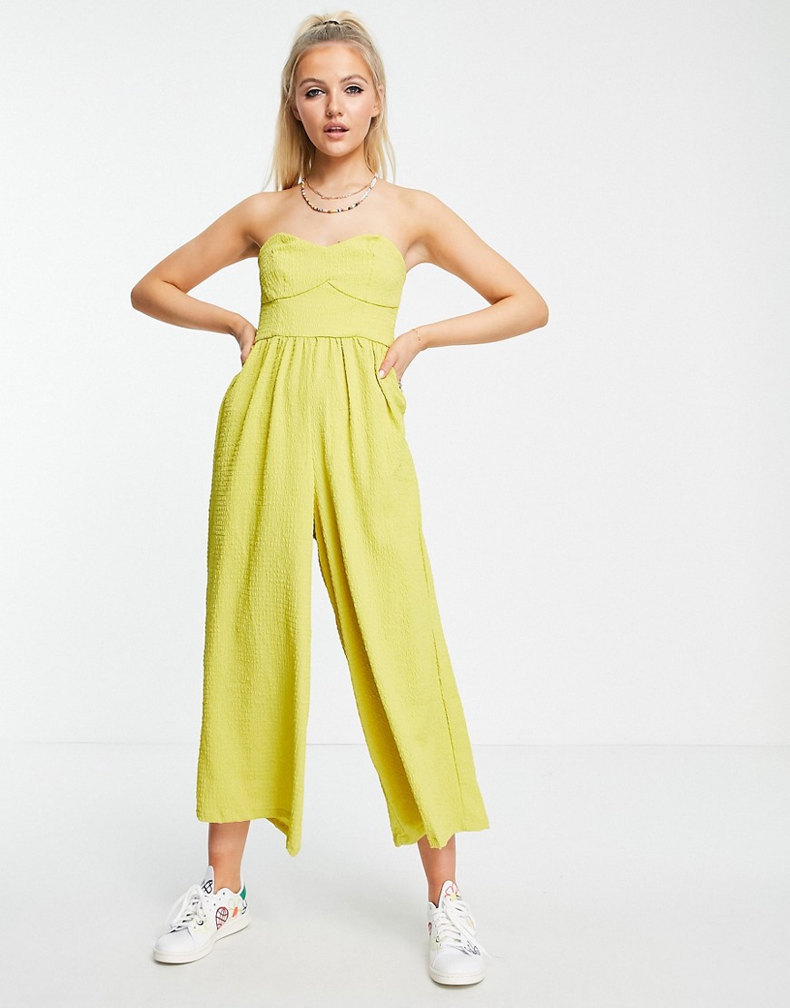 ASOS DESIGN textured bandeau jumpsuit in chartreuse-Green